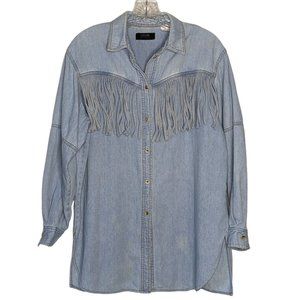 CASSINI Jeans‎ long sleeve light blue fringe Cowgirl Western Vintage Shirt M